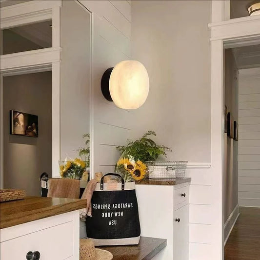 Ronde Wandlamp van Natuurlijke Marmer met LED Verlichting – Scandinavisch Design voor Binnengebruik in Woonkamer en Slaapkamer 1