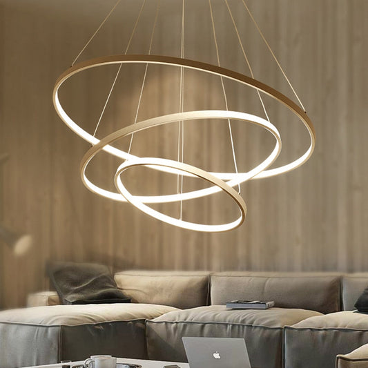 Moderne Kroonluchter in Goud of Zwart met Aanpasbare Ringen – Elegante LED Verlichting voor Woonkamer en Slaapkamer