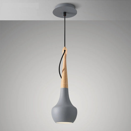 Scandinavische Hanglamp in Wit, Zwart en Grijs met Houten Accenten 0