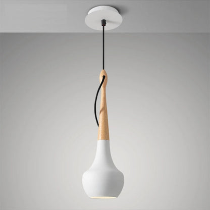 Scandinavische Hanglamp in Wit, Zwart en Grijs met Houten Accenten 2