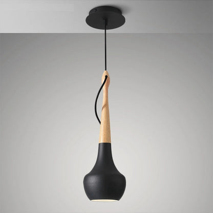 Scandinavische Hanglamp in Wit, Zwart en Grijs met Houten Accenten 3