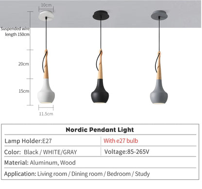 Scandinavische Hanglamp in Wit, Zwart en Grijs met Houten Accenten 4