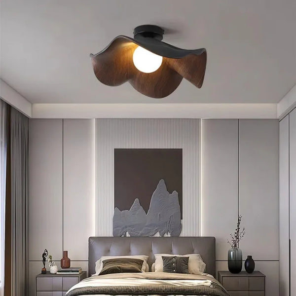 Scandinavische Houten Lotus Plafondlamp – LED Plafonniere voor Slaapkamer en Woonkamer Verlichting 1
