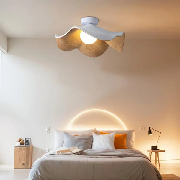 Scandinavische Houten Lotus Plafondlamp – LED Plafonniere voor Slaapkamer en Woonkamer Verlichting 3