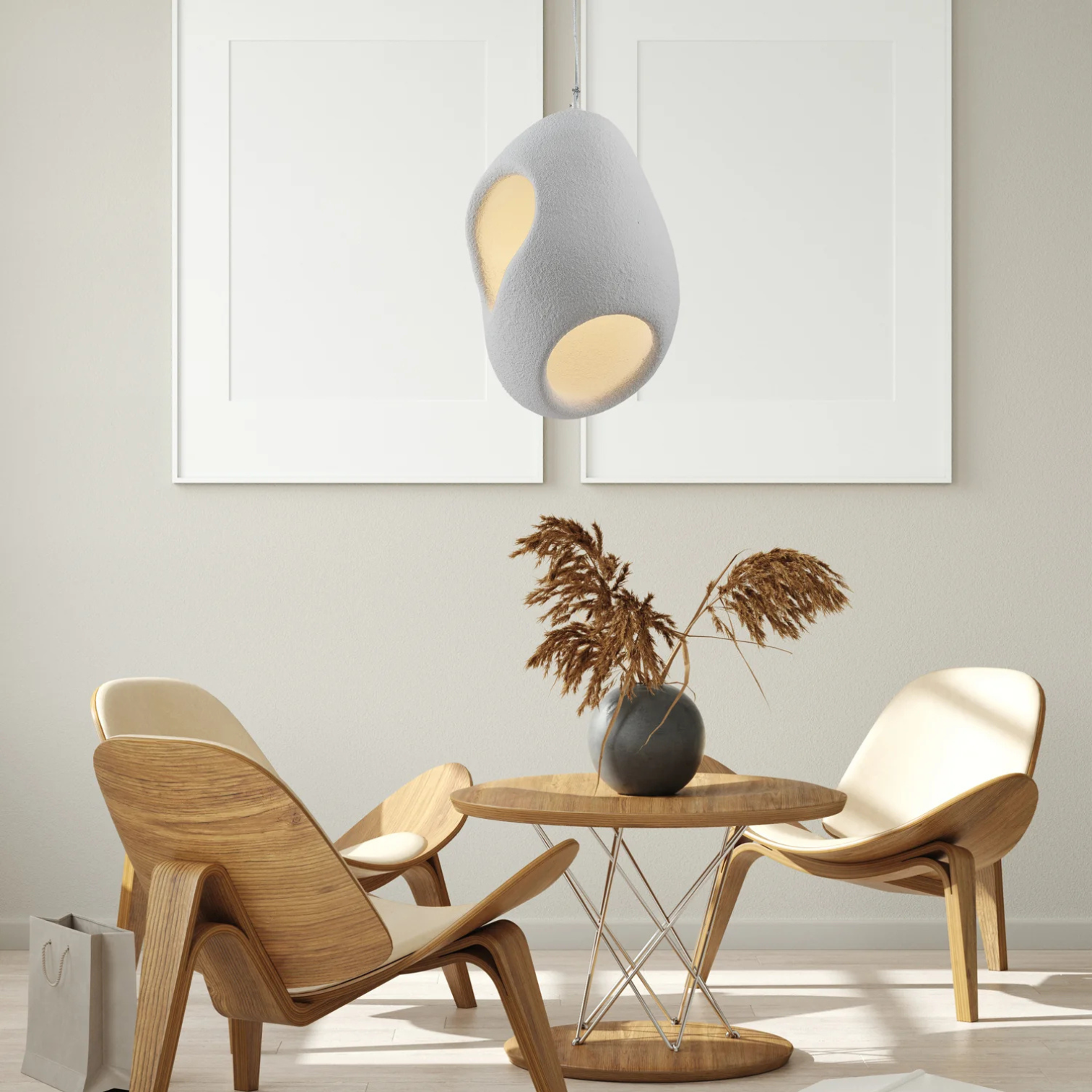 Sculpturale Hanglamp L'Éclosion van Keramiek en Metaal – LED Verlichting met Warmte en Elegantie, Wit, 30 cm Hoog 5