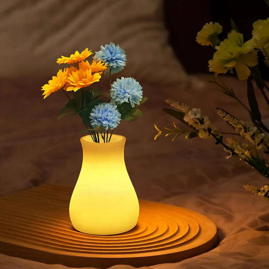 Sculpturale Vaas met Oplaadbare Verlichting en Afstandsbediening – Waterdicht voor Binnen en Buiten, 16 Kleuren 0