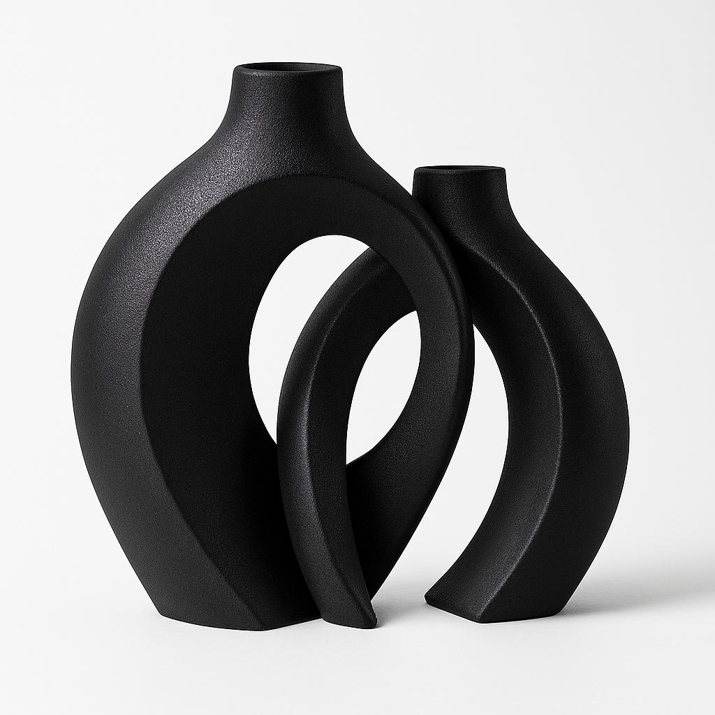 Set van 2 Zwarte Minimalistische Keramische Vazen – Stijlvolle Decoratie voor Elk Interieur 3