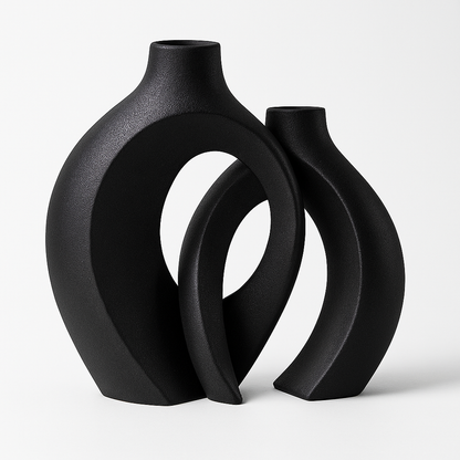 Set van 2 Zwarte Minimalistische Keramische Vazen – Stijlvolle Decoratie voor Elk Interieur 3