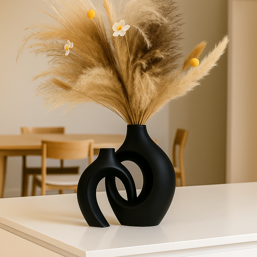 Set van 2 Zwarte Minimalistische Keramische Vazen – Stijlvolle Decoratie voor Elk Interieur 6