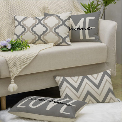 Set van 4 Geometrische Kussenslopen 30 x 50 cm – Hoogwaardig Linnen in Grijs voor Woonkamer en Slaapkamer 5