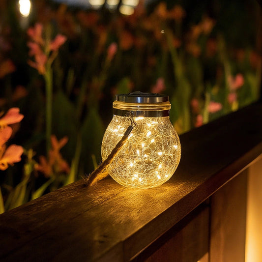Solar Tuinlantaarn met Craquelé Glas en Jute Handvat – Automatische Schemersensor en Weerbestendig voor Buitengebruik 0