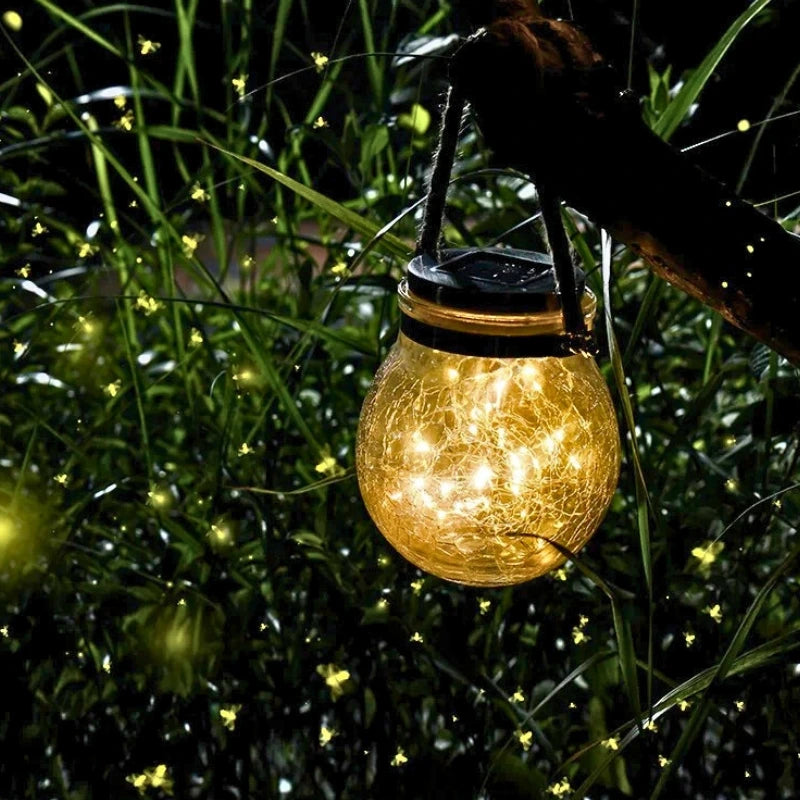 Solar Tuinlantaarn met Craquelé Glas en Jute Handvat – Automatische Schemersensor en Weerbestendig voor Buitengebruik 5