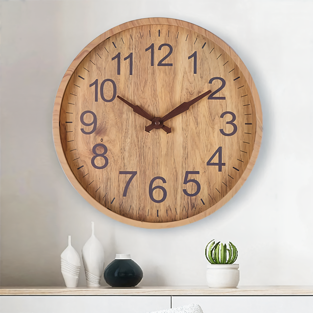 Stille Houten Wanduhr 30,5 cm – Minimalistisch Design met Duidelijke Cijfers voor Rustige Ruimtes 0