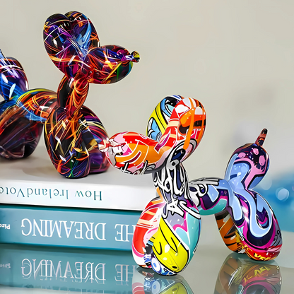 Uniek Graffiti Ballon Hond Beeld – Keramisch Decoratief Ornament met Handgeschilderd Design, 22 x 8 x 18 cm 1