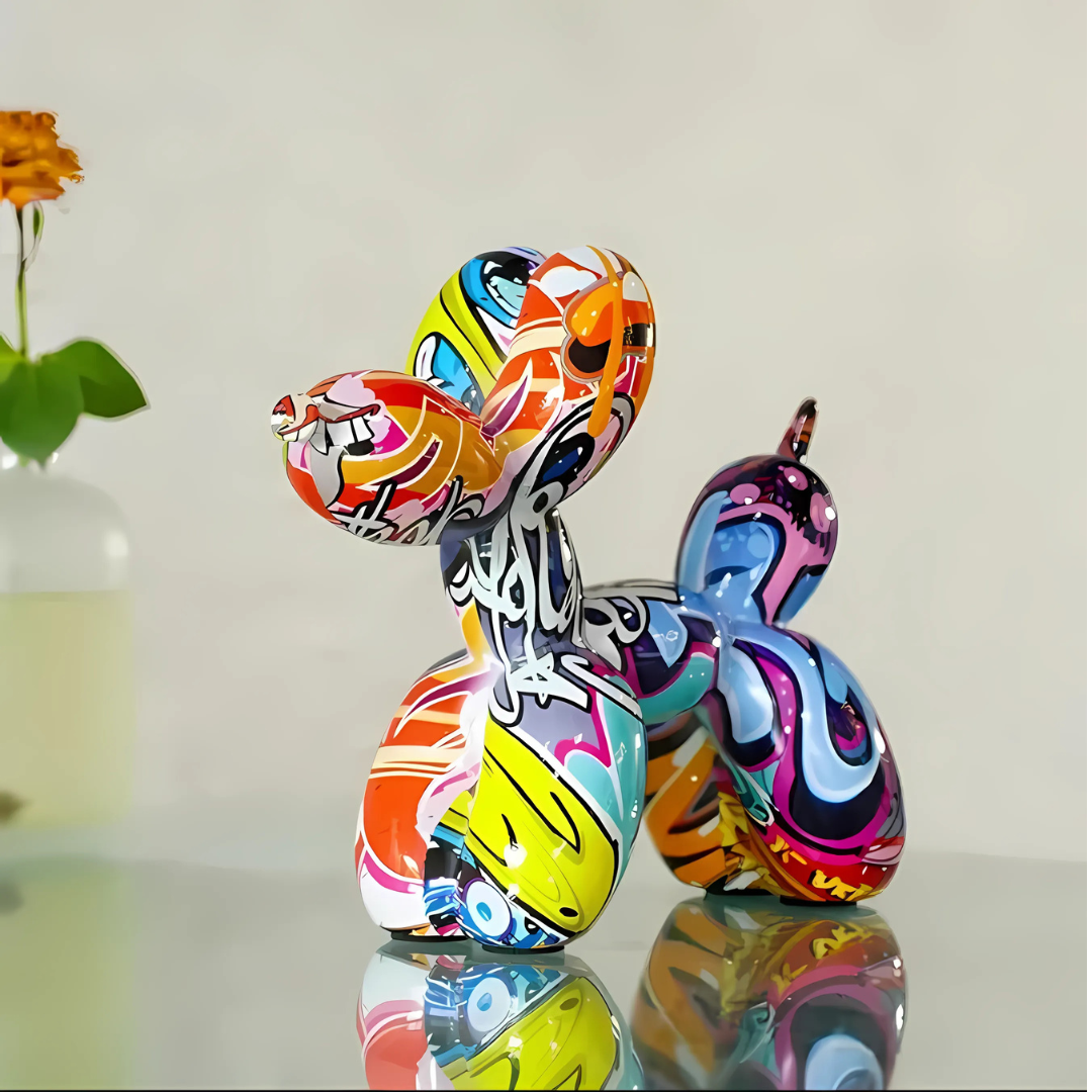 Uniek Graffiti Ballon Hond Beeld – Keramisch Decoratief Ornament met Handgeschilderd Design, 22 x 8 x 18 cm 2