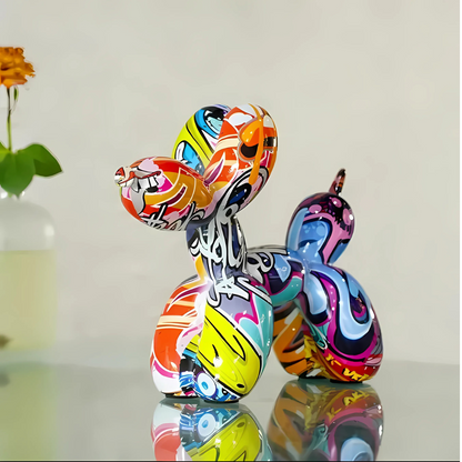 Uniek Graffiti Ballon Hond Beeld – Keramisch Decoratief Ornament met Handgeschilderd Design, 22 x 8 x 18 cm 2