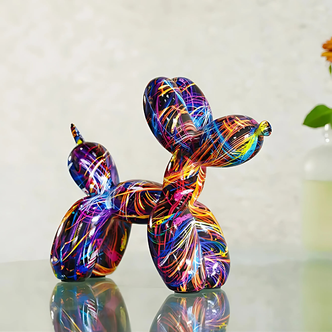 Uniek Graffiti Ballon Hond Beeld – Keramisch Decoratief Ornament met Handgeschilderd Design, 22 x 8 x 18 cm 3