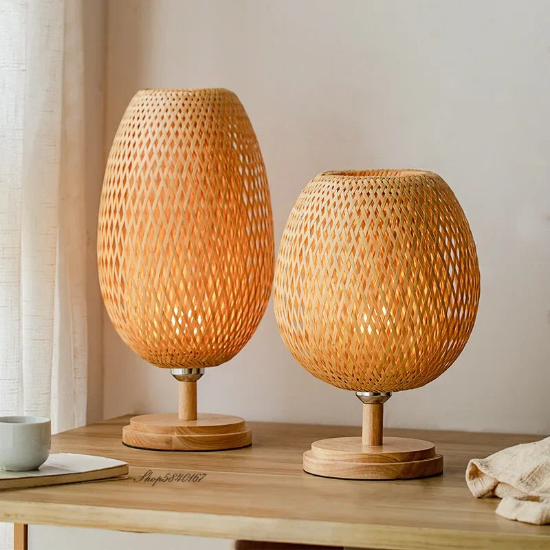 Vintage Bamboe Tafellamp – Rustiek Design voor Warme Sfeer in Woonkamer en Slaapkamer