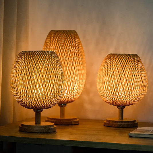 Vintage Bamboe Tafellamp – Rustiek Design voor Warme Sfeer in Woonkamer en Slaapkamer