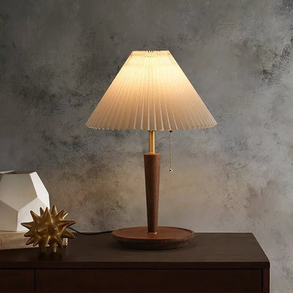 Vintage Geplooide Houten Tafellamp met LED Verlichting - Tijdloos Design voor Woonkamer en Slaapkamer 2