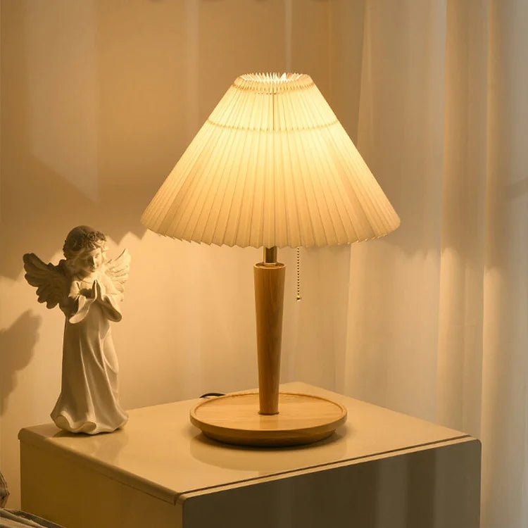 Vintage Geplooide Houten Tafellamp met LED Verlichting - Tijdloos Design voor Woonkamer en Slaapkamer 5
