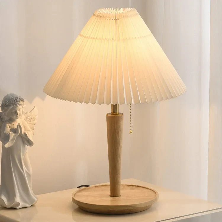Vintage Geplooide Houten Tafellamp met LED Verlichting - Tijdloos Design voor Woonkamer en Slaapkamer 6
