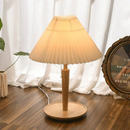 Vintage Geplooide Houten Tafellamp met LED Verlichting - Tijdloos Design voor Woonkamer en Slaapkamer 7