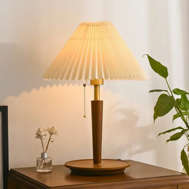 Vintage Geplooide Houten Tafellamp met LED Verlichting - Tijdloos Design voor Woonkamer en Slaapkamer 8