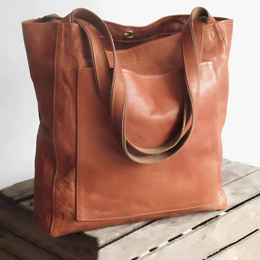 Vintage Leren Damestas Julienne met Luxe Suède Interieur en Duurzame Rits – Grote Dames Tas in Bruin 0
