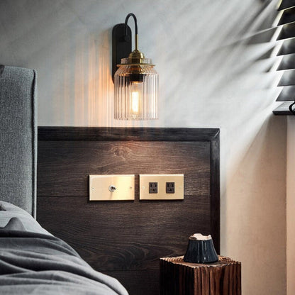 Vintage Wandlamp met Geribbelde Glazen Kap voor Binnengebruik – Dimbaar Muurlamp voor Sfeervolle Verlichting 4