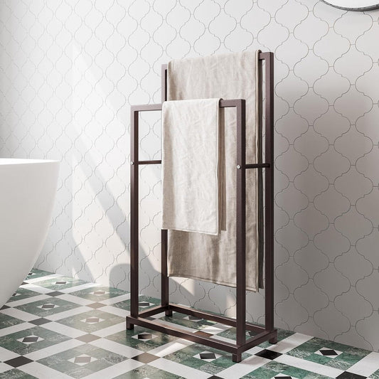 Vrijstaand Handdoekenrek Zwart van Staal met 2 Stangen voor Badkamer en Keuken - Multifunctioneel en Stijlvol 0