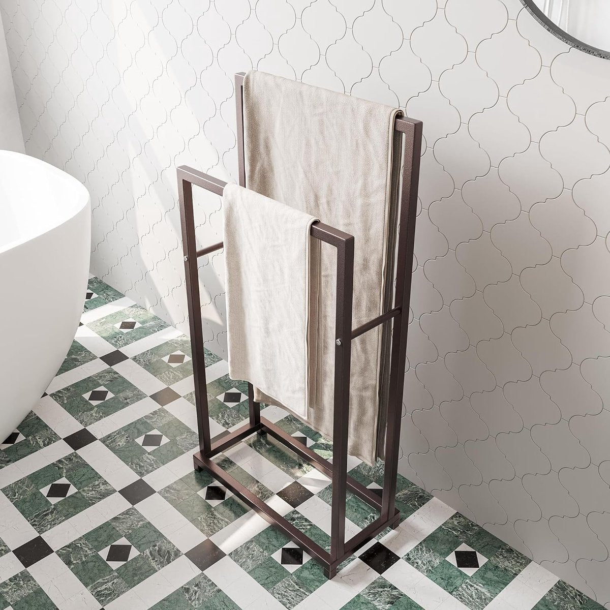 Vrijstaand Handdoekenrek Zwart van Staal met 2 Stangen voor Badkamer en Keuken - Multifunctioneel en Stijlvol 8