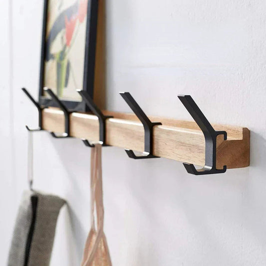 Wandkapstok Nordic van Hout met Verplaatsbare Kapstokhaken – Zwart, 40 cm, Ruimtebesparend en Multifunctioneel 0