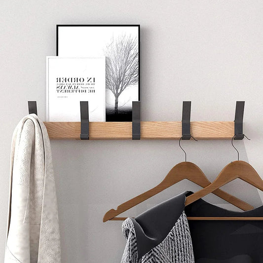 Wandkapstok Nordic van Hout met Verplaatsbare Kapstokhaken – Zwart, 40 cm, Ruimtebesparend en Multifunctioneel 1