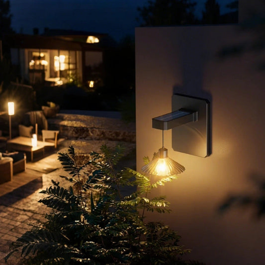 Wandlamp Buiten met Zonne-energie en Automatische Schemersensor – Weerbestendig Geplisseerd Ontwerp voor Tuin en Terras 0