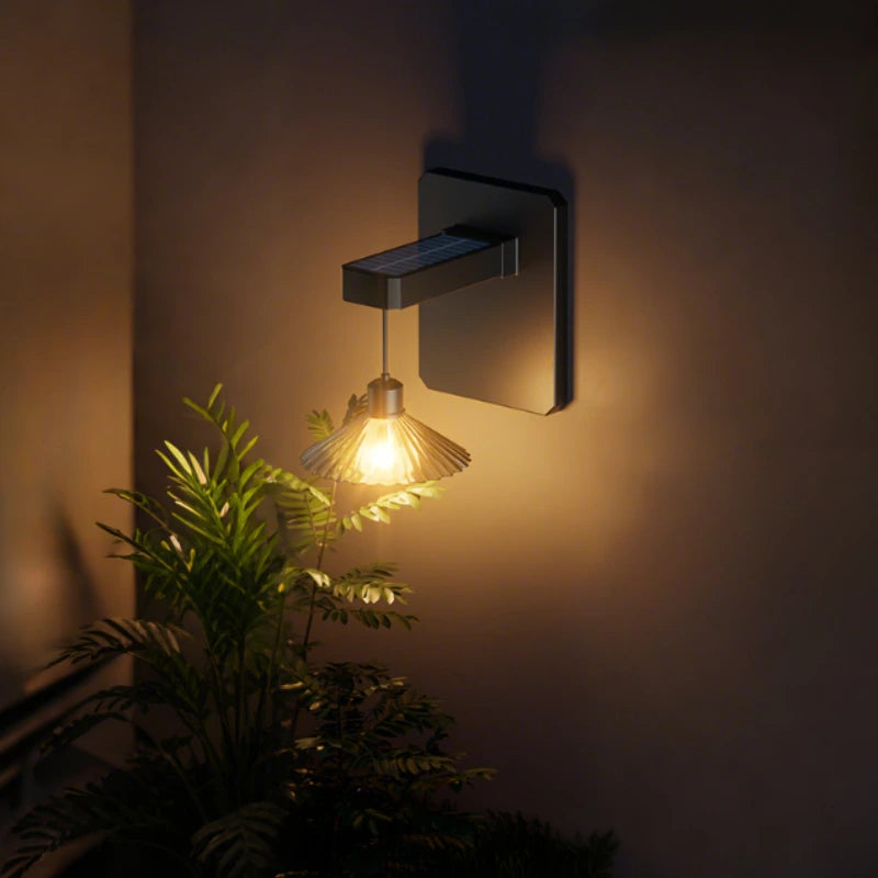 Wandlamp Buiten met Zonne-energie en Automatische Schemersensor – Weerbestendig Geplisseerd Ontwerp voor Tuin en Terras 2