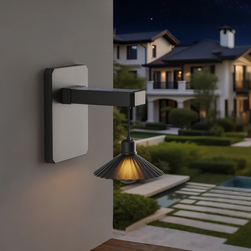 Wandlamp Buiten met Zonne-energie en Automatische Schemersensor – Weerbestendig Geplisseerd Ontwerp voor Tuin en Terras 6
