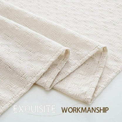 Wasbare Beige Tafelloper van Linnenlook – Geruit en Opengewerkt, 40 x 240 cm voor Woonkamer en Keuken 2