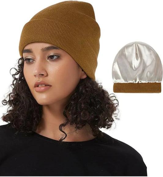 Zijden Beanie voor Winterbescherming - Pluisvrij Haar, Comfortabele en Elegante Hoed - Wol en Zijde, 22 x 23 cm 1