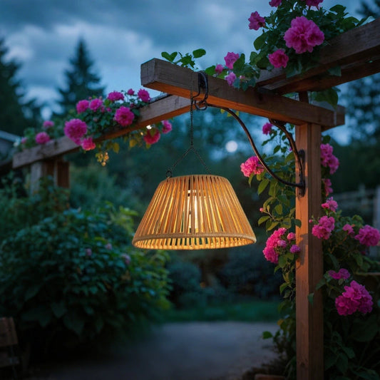 Zonne-energie Tuinlantaarn met USB-oplaadbare Back-up – Weerbestendig Faux Rattan Ontwerp met Automatische Schemeringssensor 0