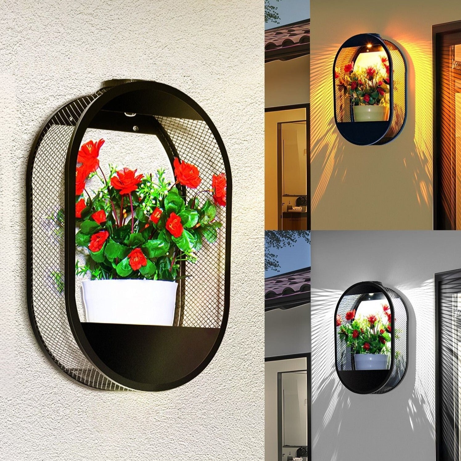 Zonne-energie Wandlamp Met Bloempot - Draadloos Waterdicht Buitenlamp Met Schemersensor 0