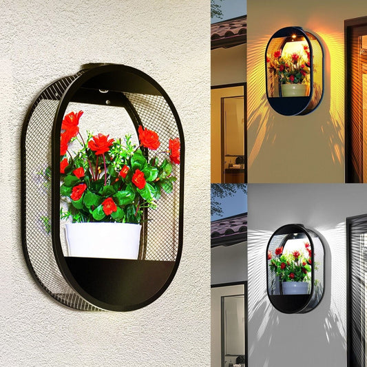 Zonne-energie Wandlamp Met Bloempot - Draadloos Waterdicht Buitenlamp Met Schemersensor 0