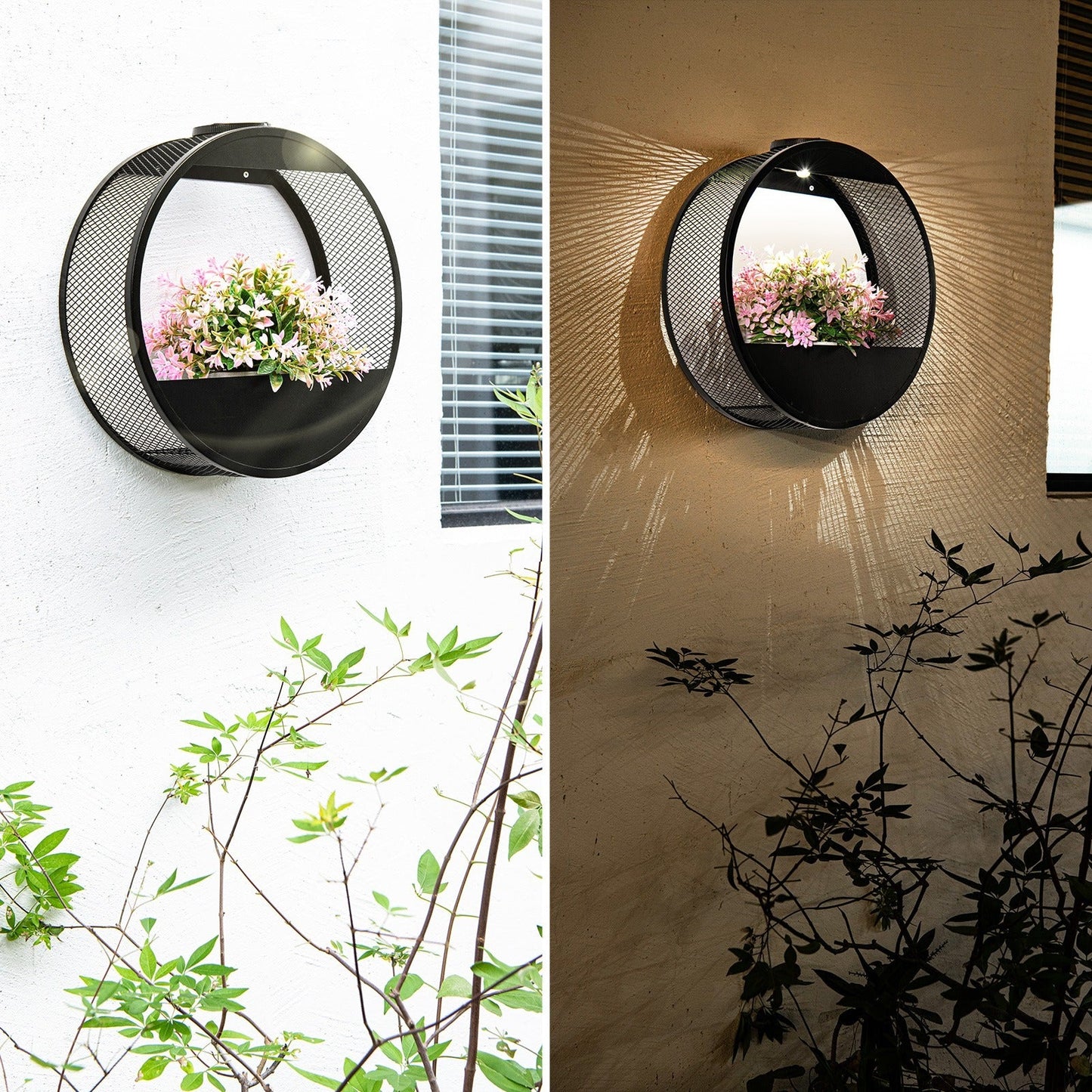 Zonne-energie Wandlamp Met Bloempot - Draadloos Waterdicht Buitenlamp Met Schemersensor 8