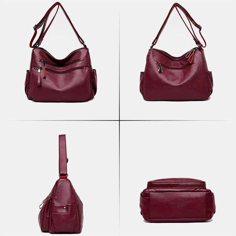 Zwarte Leren Schoudertas Dames met Verstelbare Band en Meerdere Vakken voor Elke Gelegenheid 4