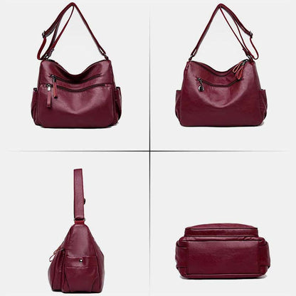 Zwarte Leren Schoudertas Dames met Verstelbare Band en Meerdere Vakken voor Elke Gelegenheid 4