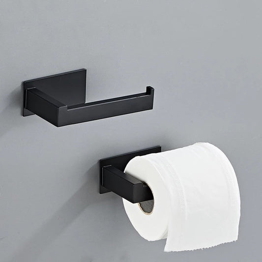 Zwarte Toiletrolhouder van Roestvrij Staal – Staande WC Rolhouder zonder Boren voor Luxe Badkamer 1