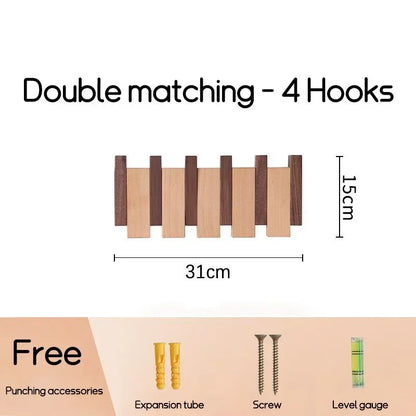 Zwarte Wandkapstok van Massief Hout met Kapstokhaken – Stijlvolle Kledinghaak voor Entree 10