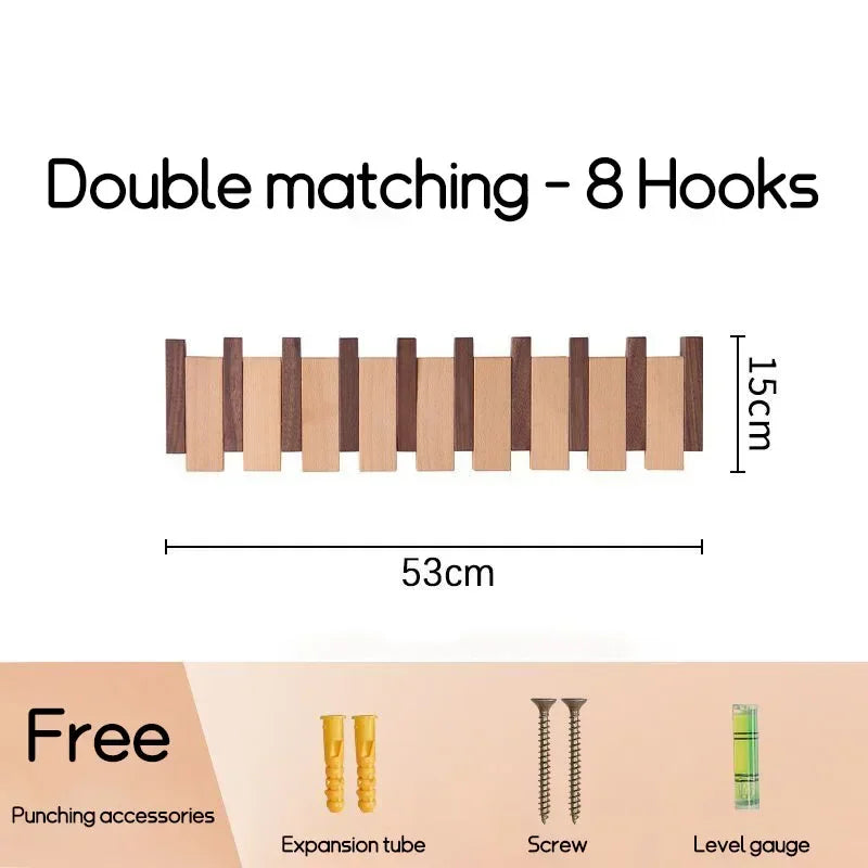 Zwarte Wandkapstok van Massief Hout met Kapstokhaken – Stijlvolle Kledinghaak voor Entree 12