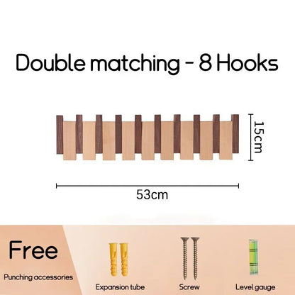 Zwarte Wandkapstok van Massief Hout met Kapstokhaken – Stijlvolle Kledinghaak voor Entree 12