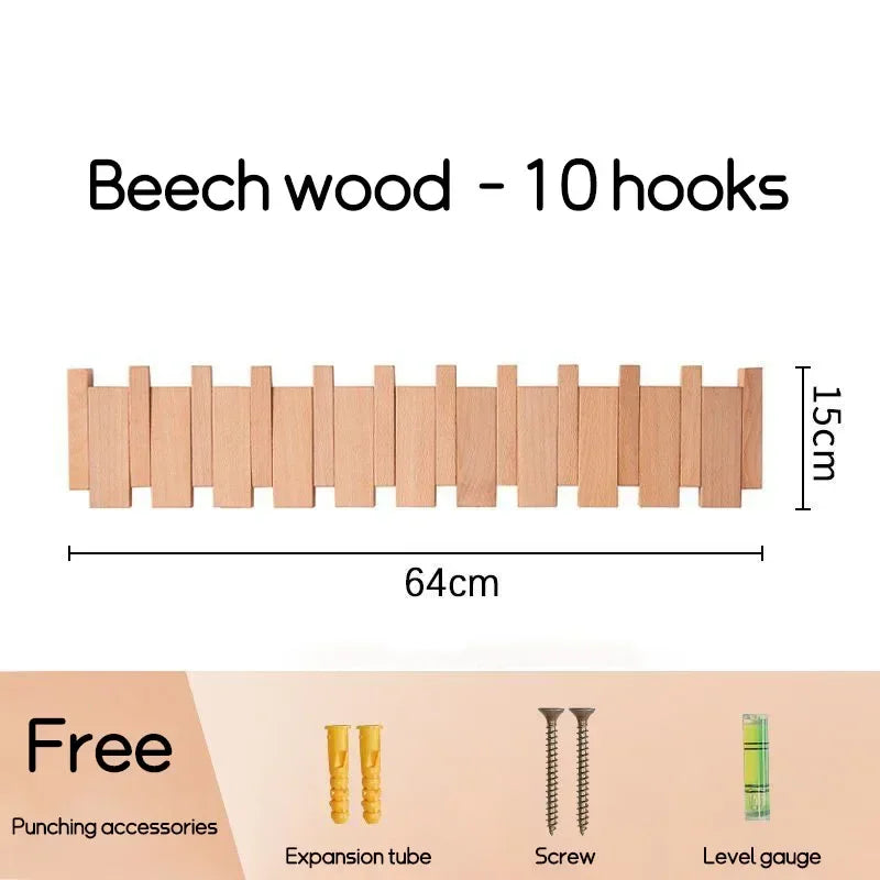Zwarte Wandkapstok van Massief Hout met Kapstokhaken – Stijlvolle Kledinghaak voor Entree 14